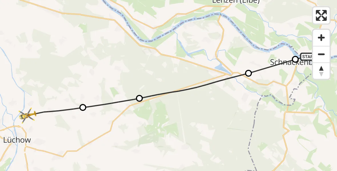 Flugroute Rettungshubschrauber Lanz - Lüchow (Wendland), 14 August 2026, 15:53