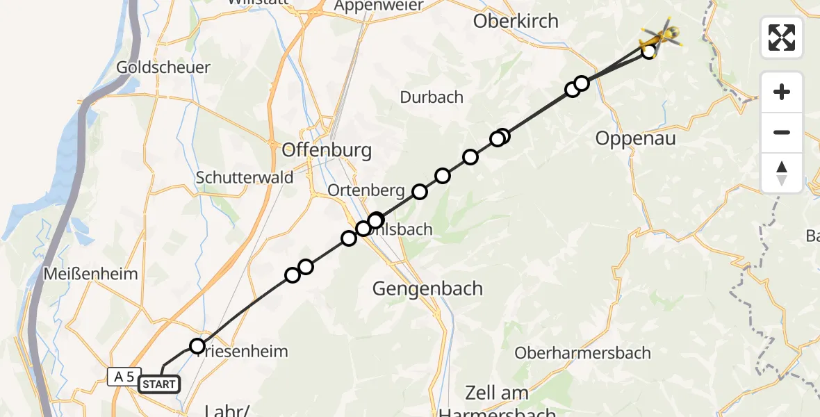 Flugroute Rettungshubschrauber Lahr Flughafen - Oppenau, 14 August 2026, 15:58