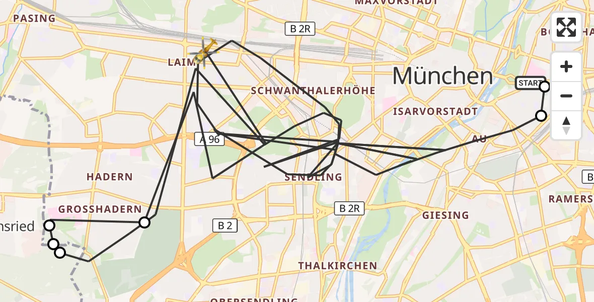Flugroute Rettungshubschrauber Rechts der Isar University Hospital - München, 14 August 2026, 15:59