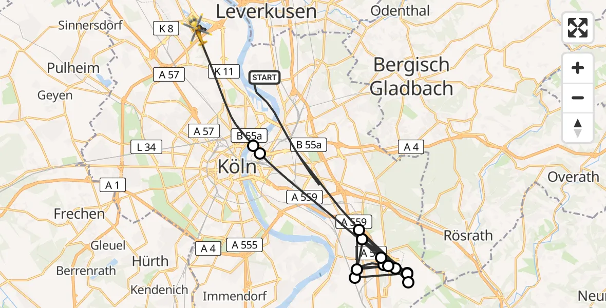 Flugroute Rettungshubschrauber Köln - Köln, 14 August 2026, 16:00