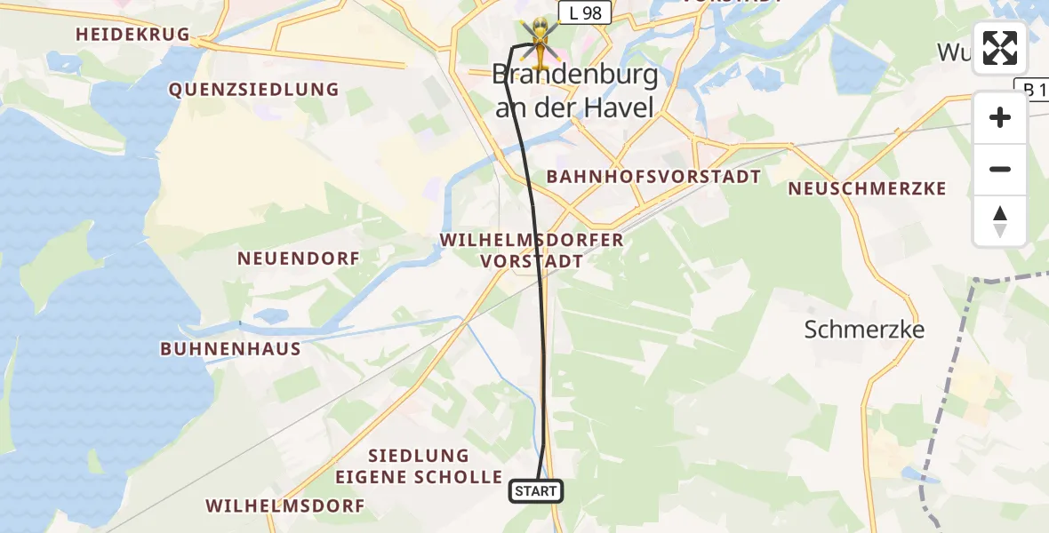 Flugroute Rettungshubschrauber Brandenburg an der Havel - Brandenburg an der Havel, 14 August 2026, 16:01