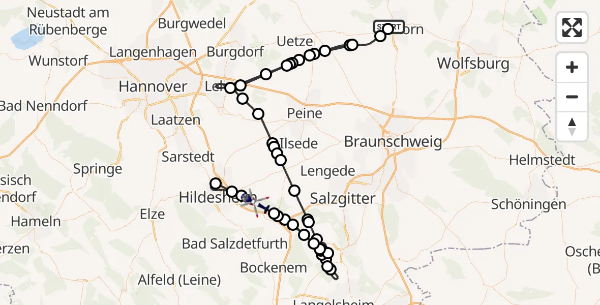 Flugroute Polizeihubschrauber Gifhorn Bundespolizei Hubschrauberlandeplatz - Schellerten, 14 August 2026, 16:04