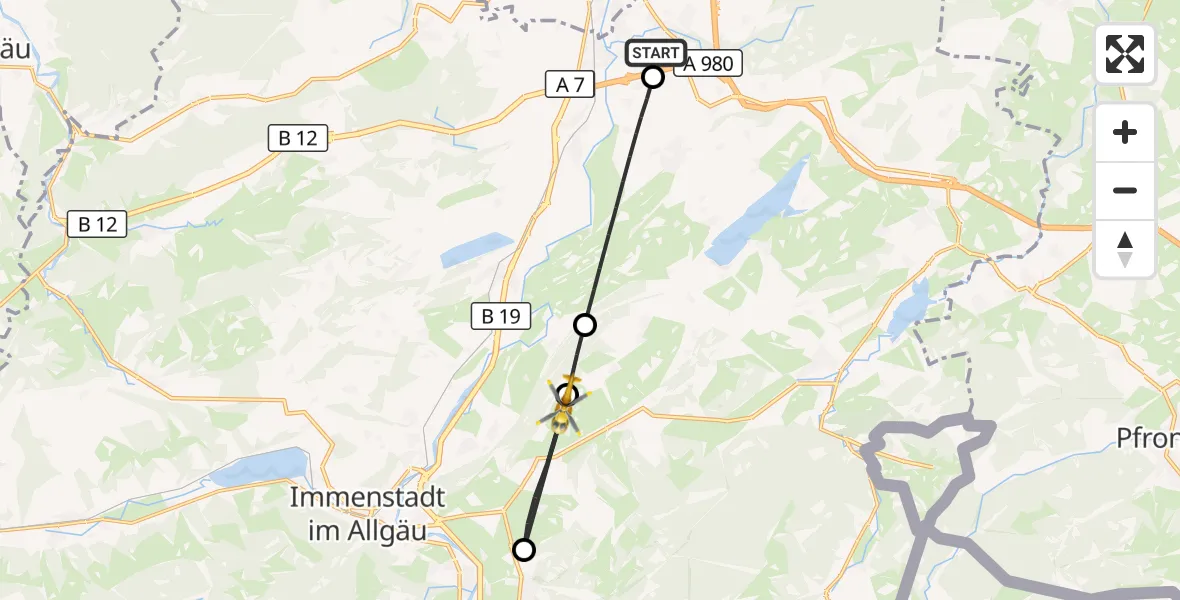 Flugroute Rettungshubschrauber Kempten-Durach Flugplatz - Rettenberg, 14 August 2026, 16:06