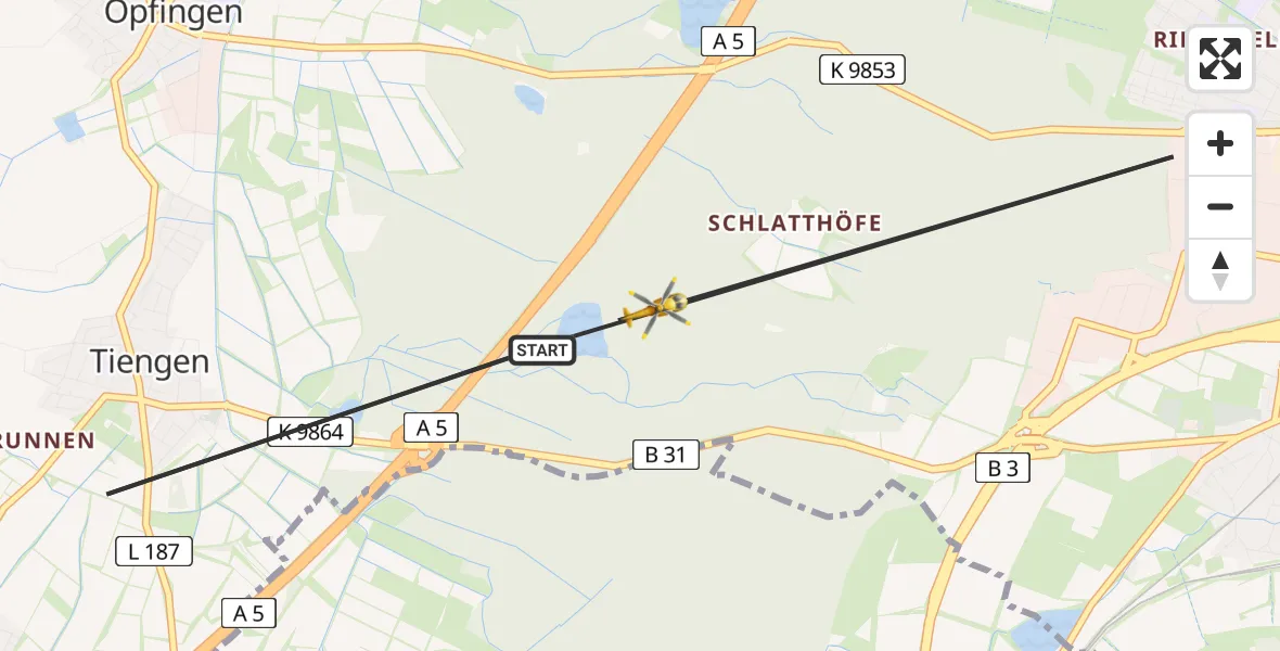 Flugroute Rettungshubschrauber Freiburg im Breisgau - Freiburg im Breisgau, 14 August 2026, 16:10