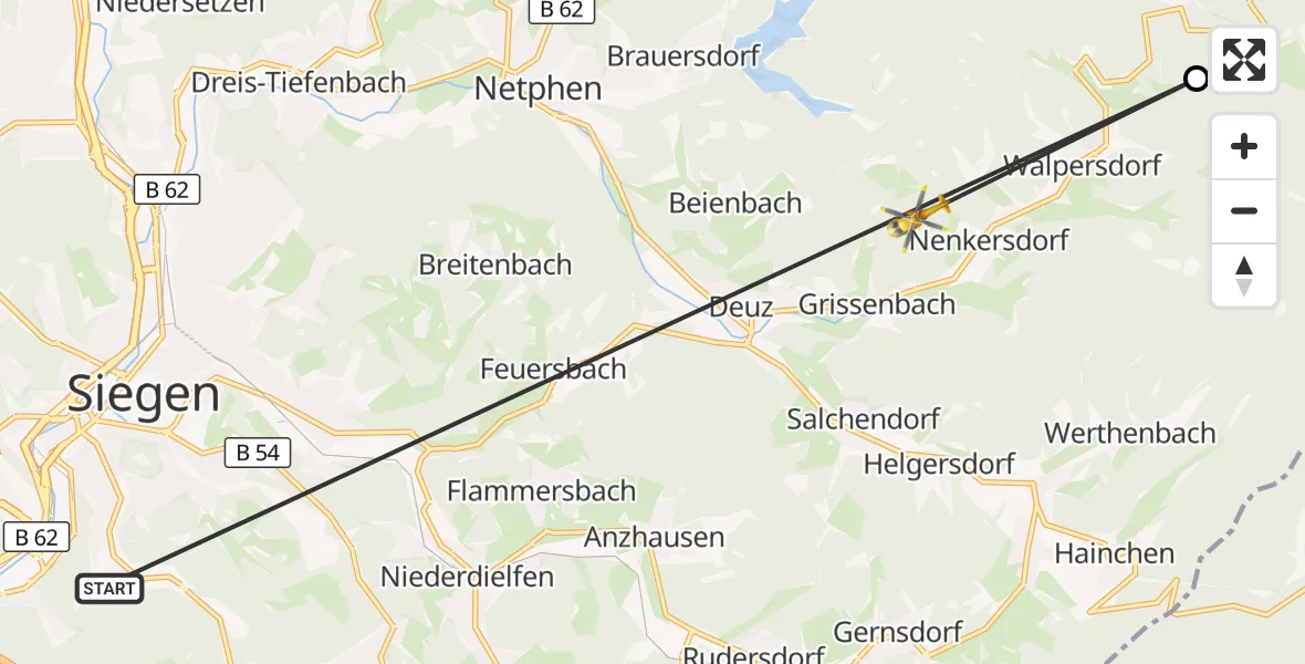 Flugroute Rettungshubschrauber Evangelisches Jung-Stilling Hospital - Netphen, 14 August 2026, 16:11
