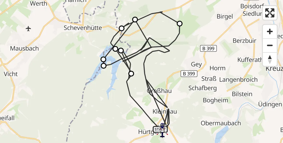 Flugroute Polizeihubschrauber Hürtgenwald - Hürtgenwald, 14 August 2026, 16:22