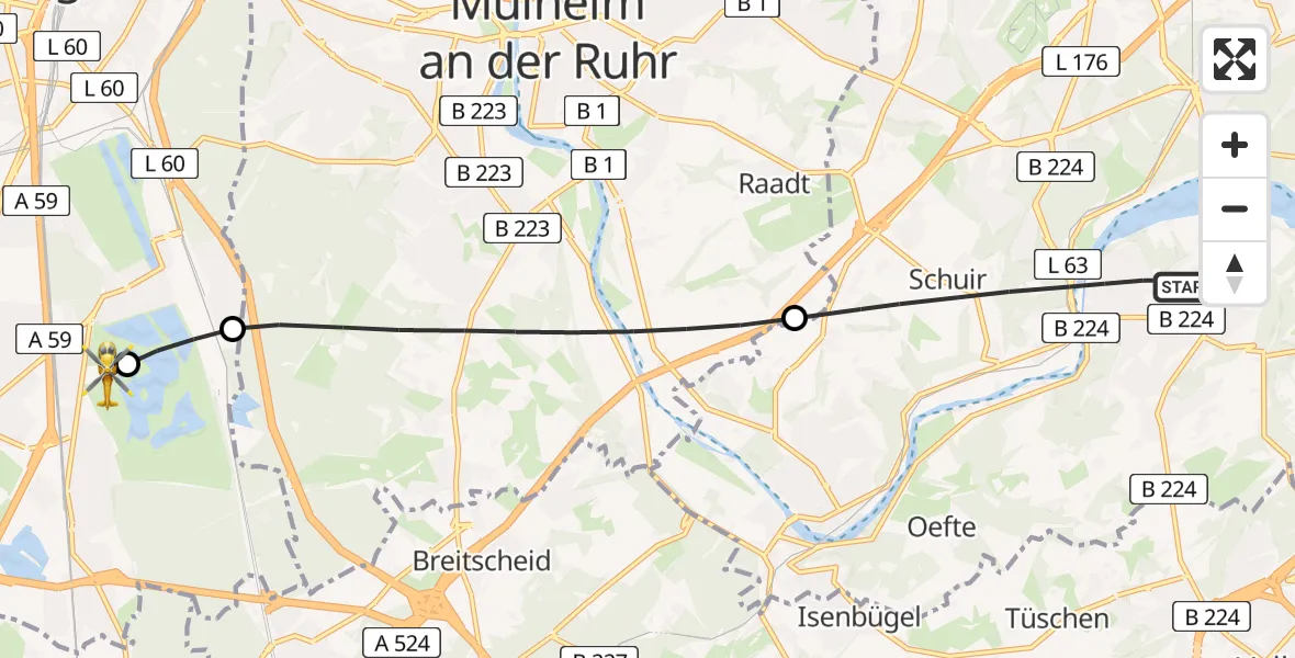 Flugroute Rettungshubschrauber Essen - Duisburg Air Rescue Hubschrauberlandeplatz (Christoph 9), 14 August 2026, 16:24