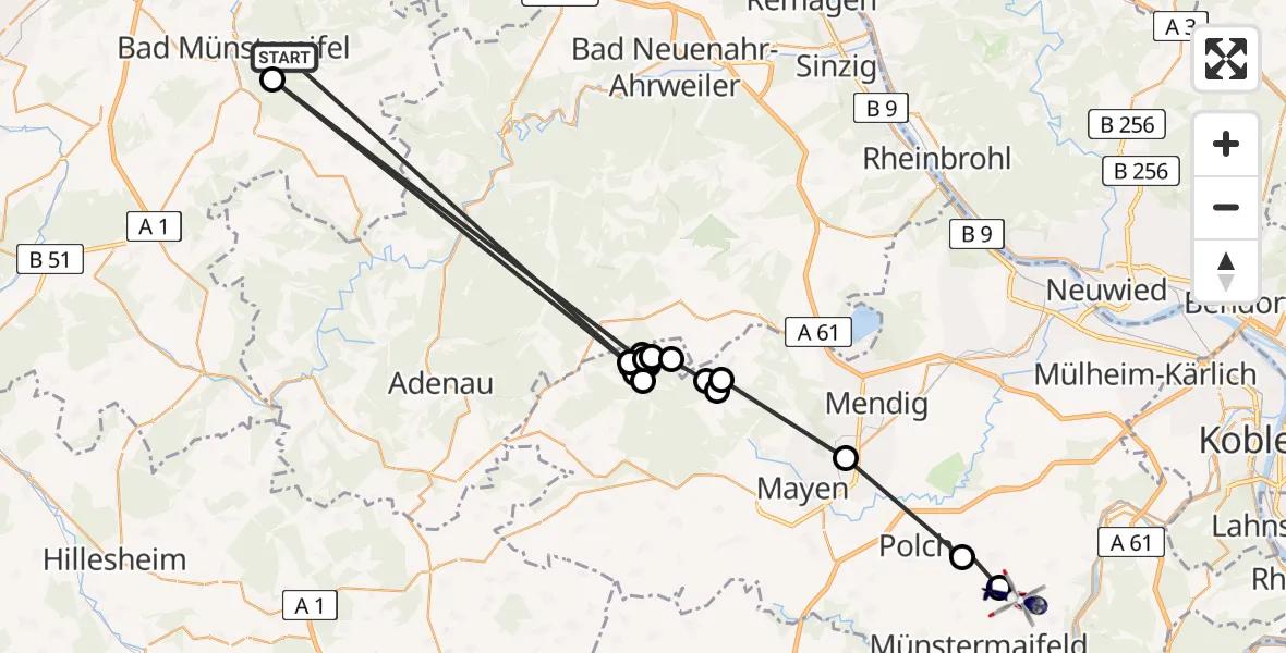 Flugroute Polizeihubschrauber Bad Münstereifel - Kalt, 14 August 2026, 16:25