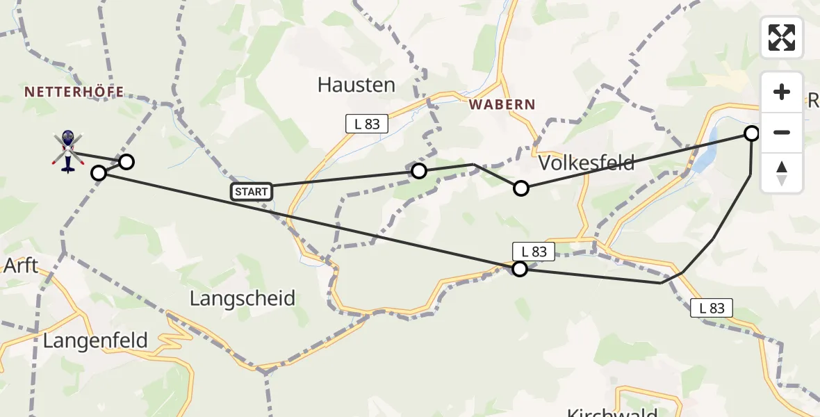 Flugroute Polizeihubschrauber Hausten - Arft, 14 August 2026, 16:26