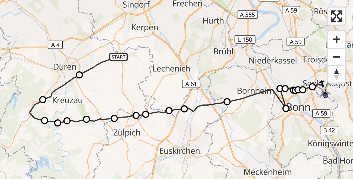 Flugroute Polizeihubschrauber Nörvenich - Sankt Augustin, 14 August 2026, 16:28