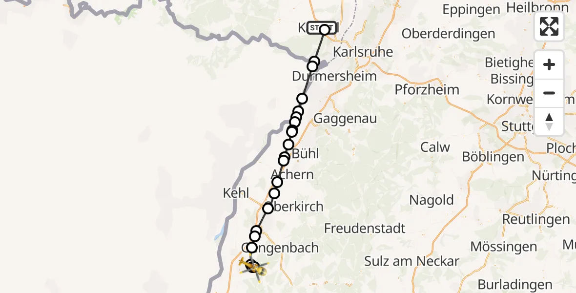 Flugroute Ambulanzhubschrauber Kandel - Ortenau Hospital Lahr-Ettenheim, 14 August 2026, 16:31