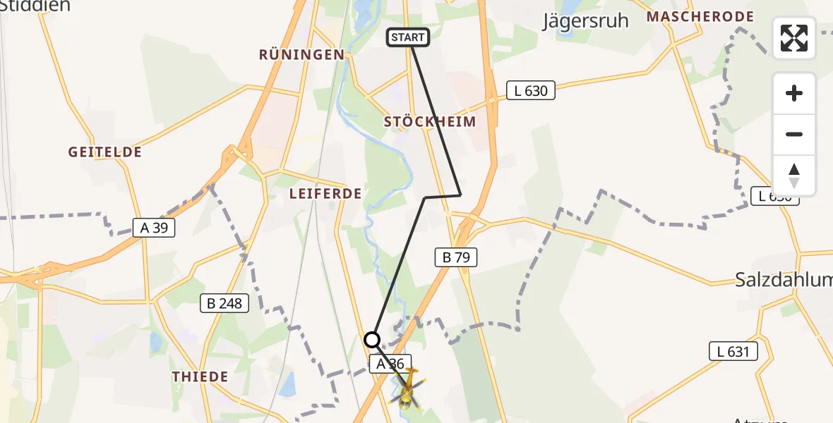 Flugroute Rettungshubschrauber Braunschweig - Wolfenbüttel, 14 August 2026, 16:33