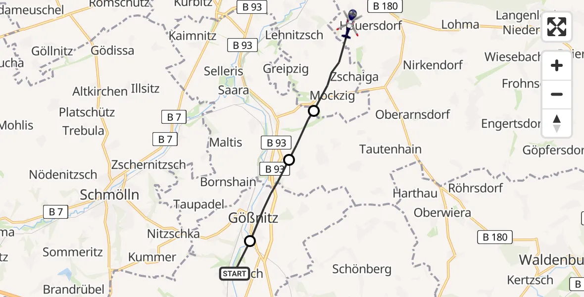 Flugroute Polizeihubschrauber Ponitz - Nobitz, 14 August 2026, 16:34