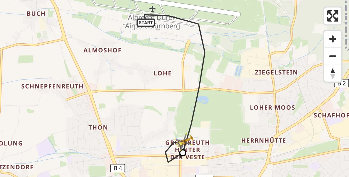 Flugroute Ambulanzhubschrauber Flughafen Nuremberg - Nürnberg, 14 August 2026, 16:35