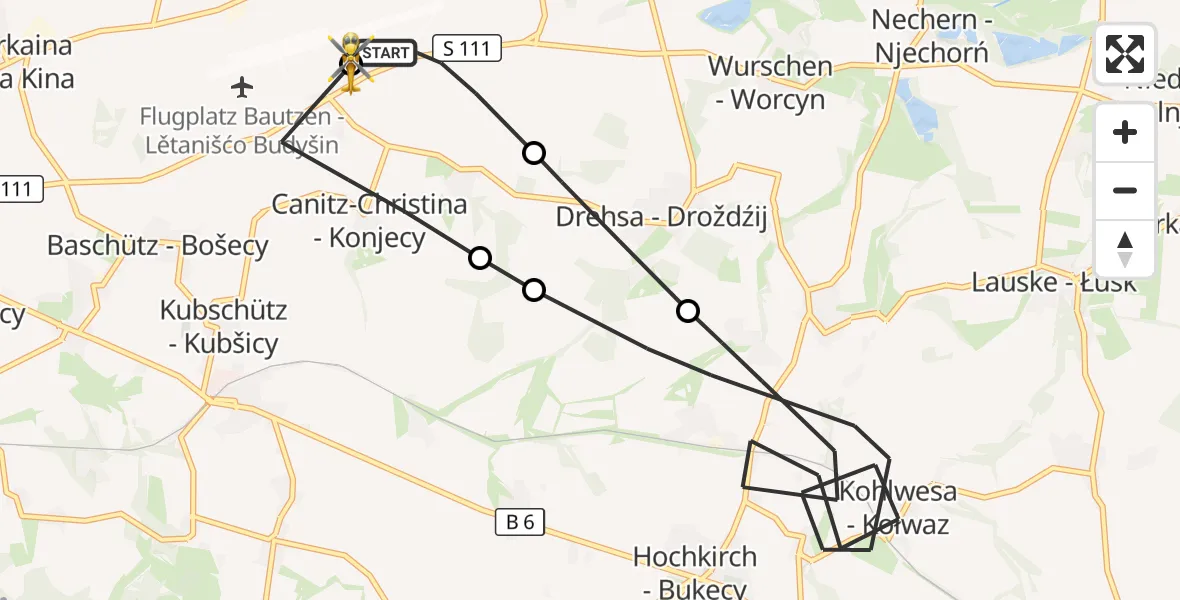 Flugroute Rettungshubschrauber Kubschütz - Bautzen Flugplatz, 14 August 2026, 16:38