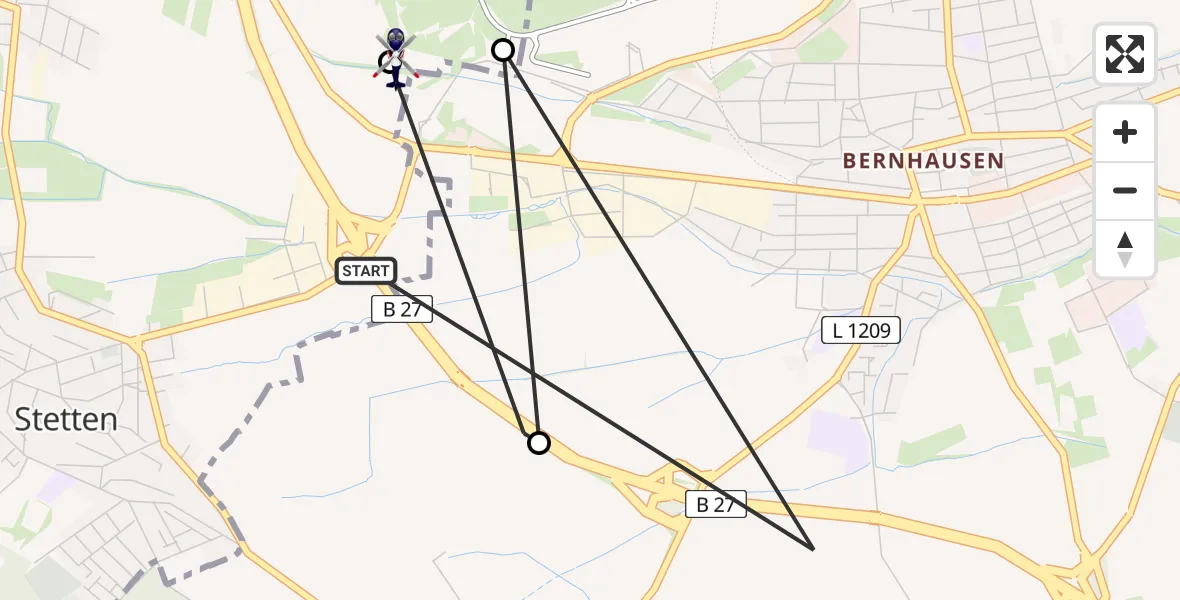Flugroute Polizeihubschrauber Filderstadt - Flughafen Stuttgart, 14 August 2026, 16:40