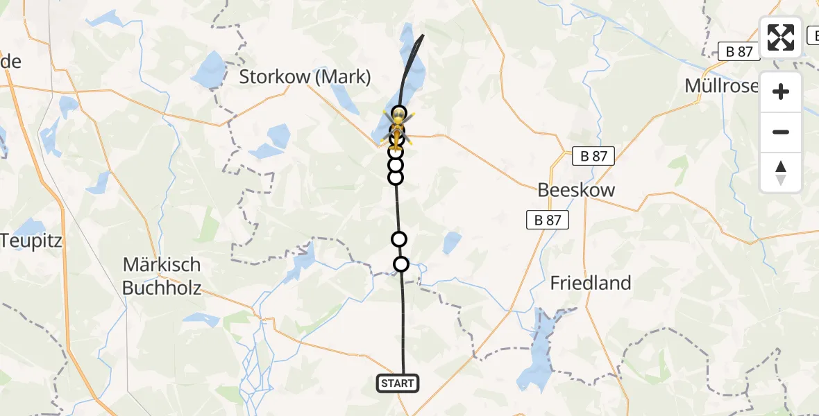 Flugroute Rettungshubschrauber Märkische Heide - Wendisch Rietz, 14 August 2026, 16:43