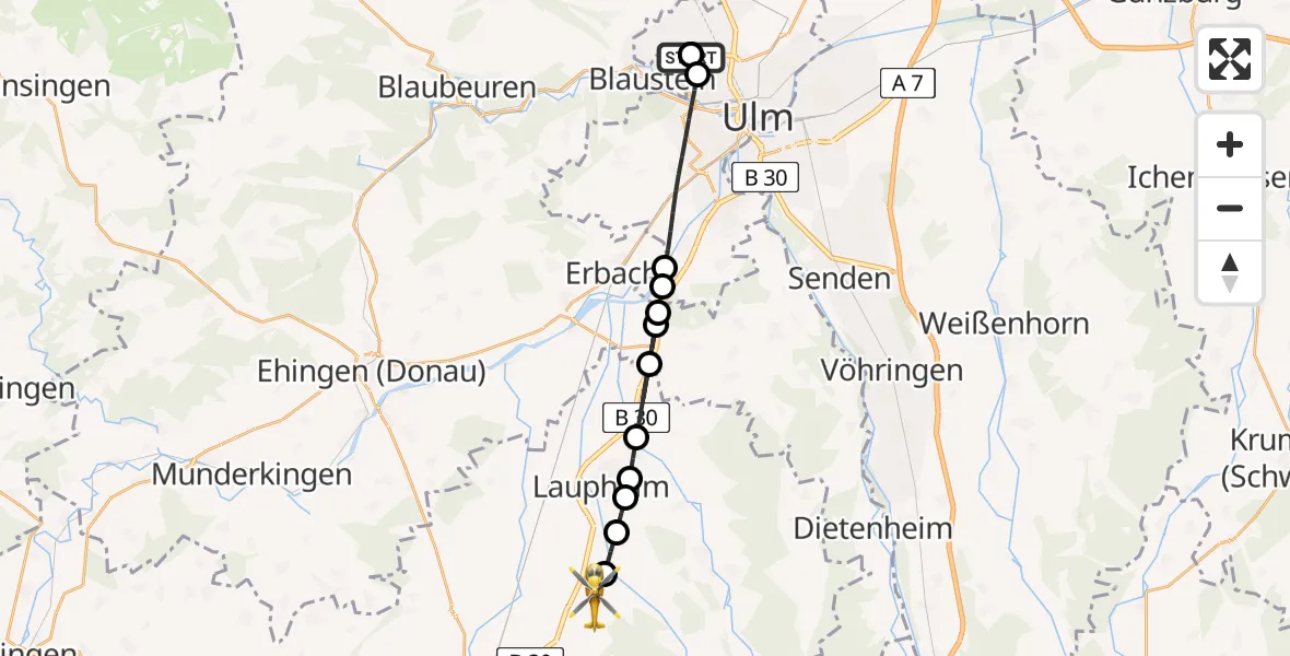 Flugroute Rettungshubschrauber Ulm Military Hospital Emergency - Mietingen, 14 August 2026, 16:49