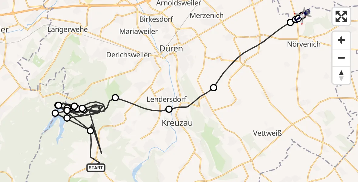 Flugroute Polizeihubschrauber Hürtgenwald - Militärflugplatz Nörvenich, 14 August 2026, 16:49