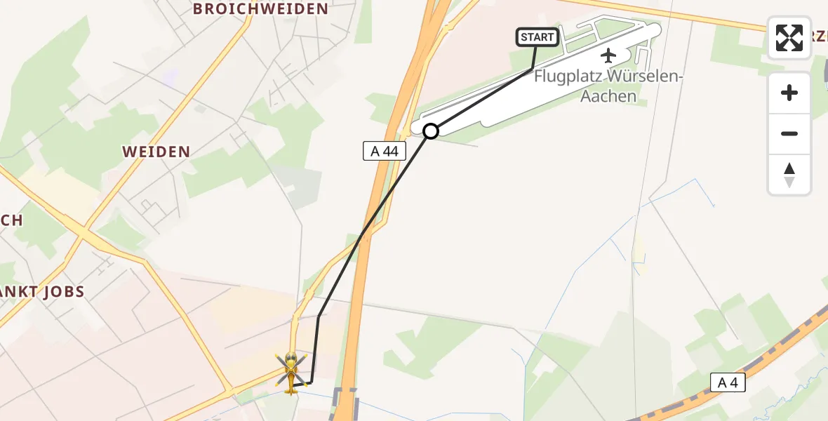 Flugroute Rettungshubschrauber Aachen-Merzbrück Flughafen - Würselen, 14 August 2026, 16:51