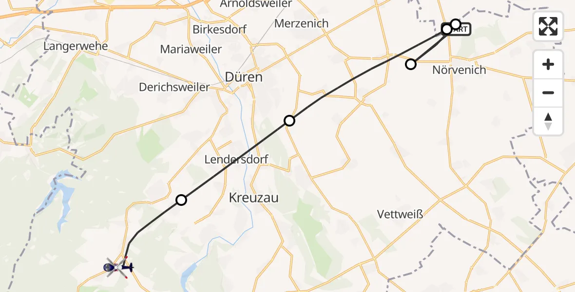 Flugroute Polizeihubschrauber Militärflugplatz Nörvenich - Hürtgenwald, 14 August 2026, 16:54