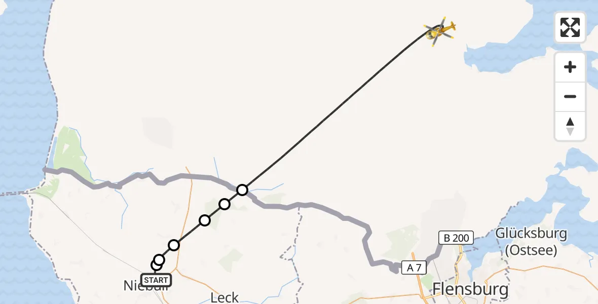 Flugroute Ambulanzhubschrauber Niebüll - Lydersholm, 14 August 2026, 16:57