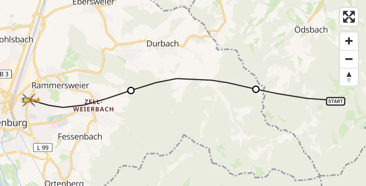 Flugroute Rettungshubschrauber Oberkirch - Offenburg, 14 August 2026, 16:58