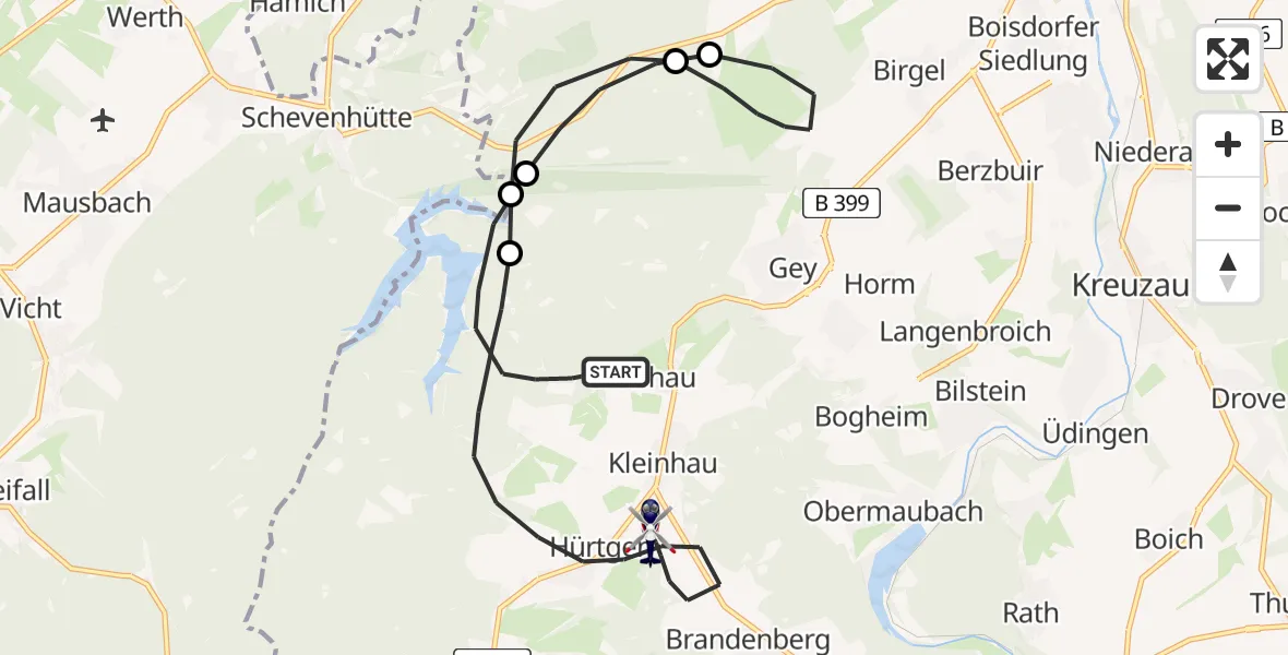 Flugroute Polizeihubschrauber Hürtgenwald - Hürtgenwald, 14 August 2026, 17:02