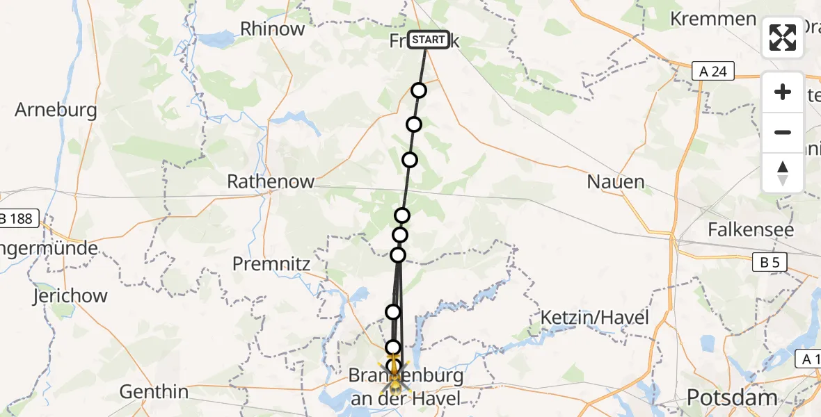 Flugroute Rettungshubschrauber Friesack - Brandenburg an der Havel, 14 August 2026, 17:05