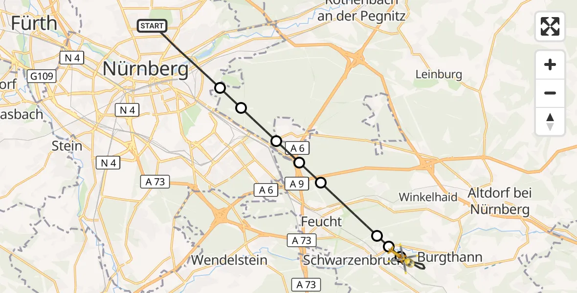 Flugroute Ambulanzhubschrauber Nürnberg - Burgthann, 14 August 2026, 17:13