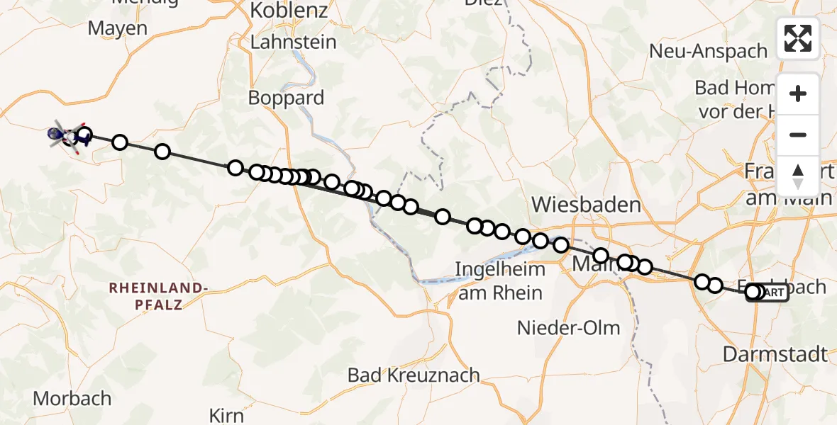 Flugroute Polizeihubschrauber Flughafen Frankfurt-Egelsbach - Cochem, 14 August 2026, 17:18