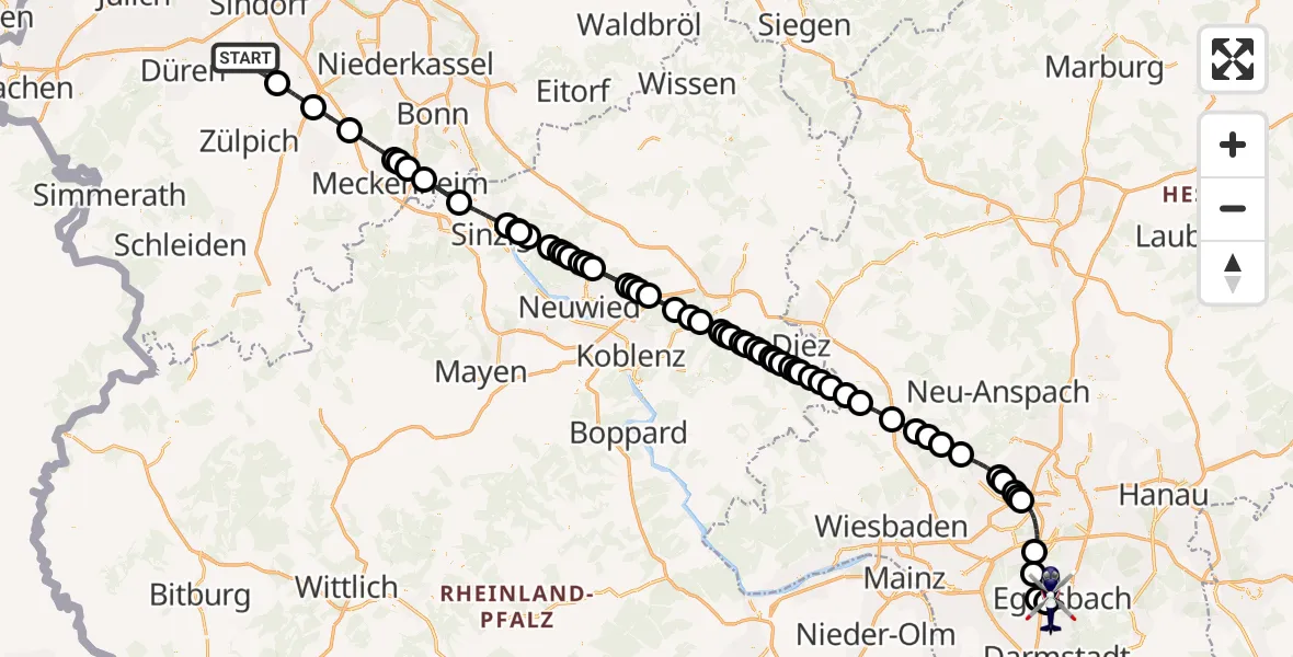 Flugroute Polizeihubschrauber Nörvenich - Flughafen Frankfurt-Egelsbach, 14 August 2026, 17:19