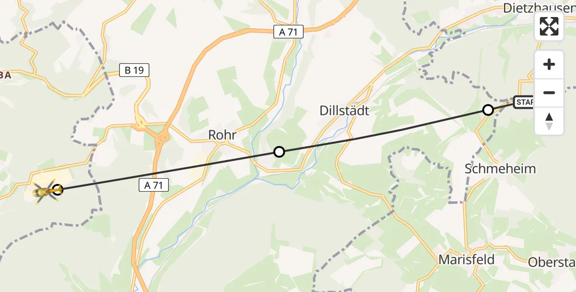 Flugroute Rettungshubschrauber Schmeheim - Meiningen, 14 August 2026, 17:20