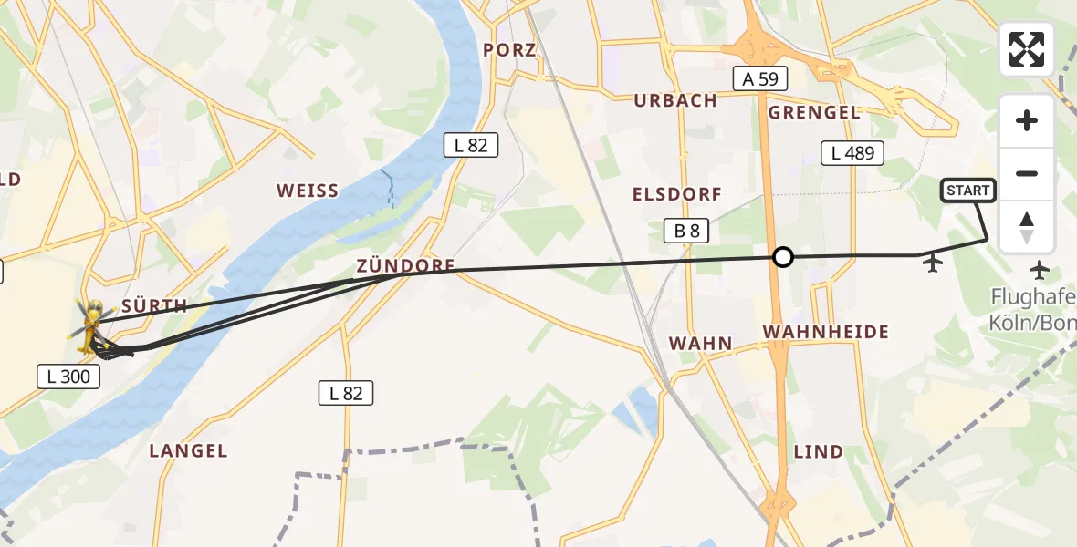Flugroute Ambulanzhubschrauber Köln Bonn Flughafen - Köln, 14 August 2026, 17:22