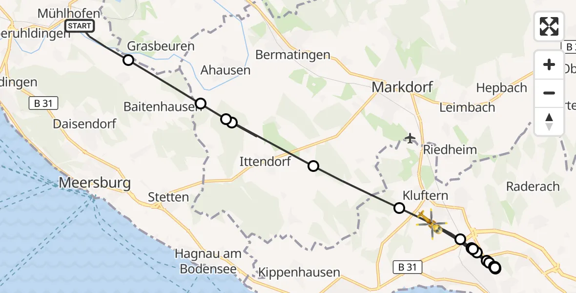 Flugroute Rettungshubschrauber Uhldingen-Mühlhofen - Friedrichshafen, 14 August 2026, 17:23