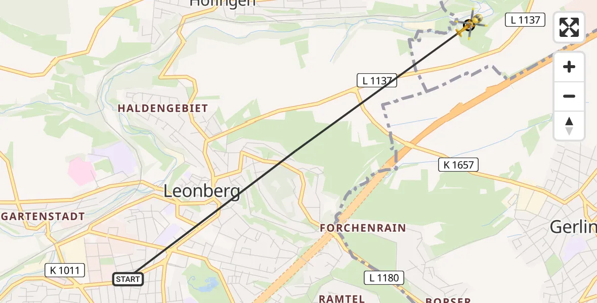 Flugroute Rettungshubschrauber Leonberg - Ditzingen, 14 August 2026, 17:31