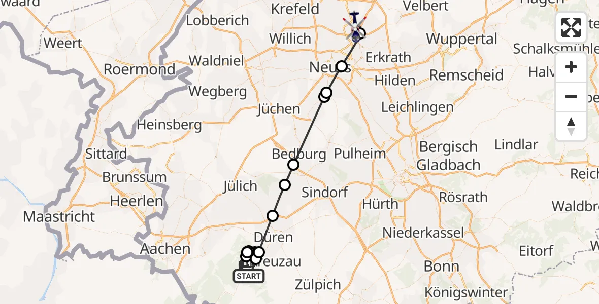 Flugroute Polizeihubschrauber Hürtgenwald - Düsseldorf Flughafen, 14 August 2026, 17:31