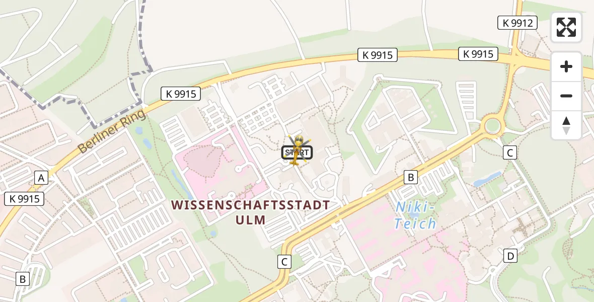 Flugroute Rettungshubschrauber Ulm Military Hospital Emergency - Ulm Military Hospital Emergency, 14 August 2026, 17:33