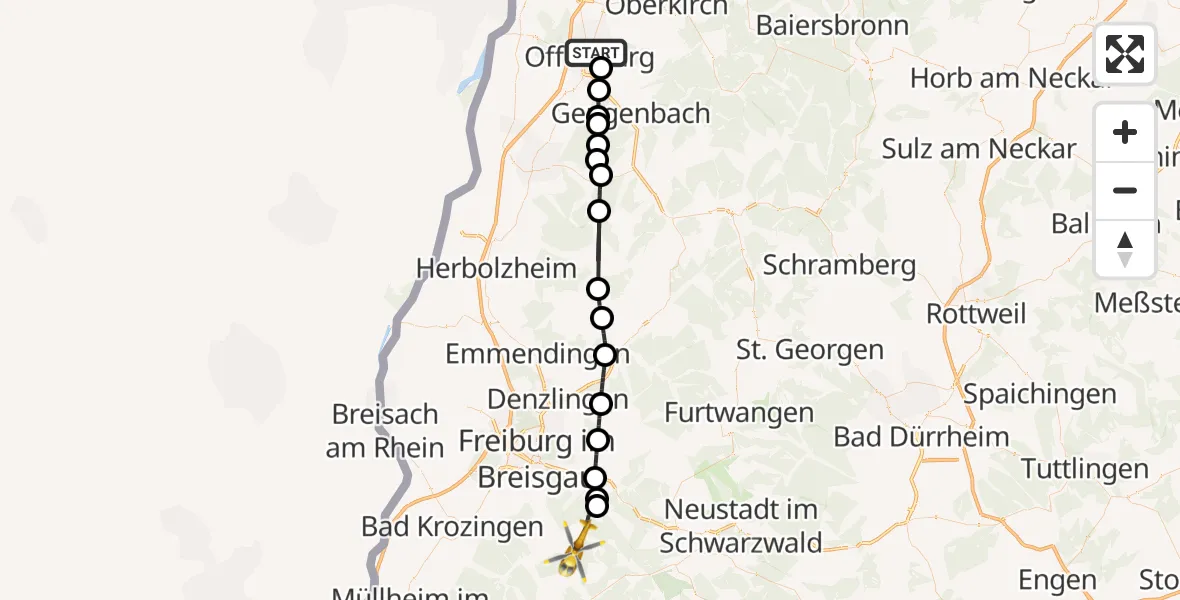 Flugroute Rettungshubschrauber Offenburg - Oberried, 14 August 2026, 17:35
