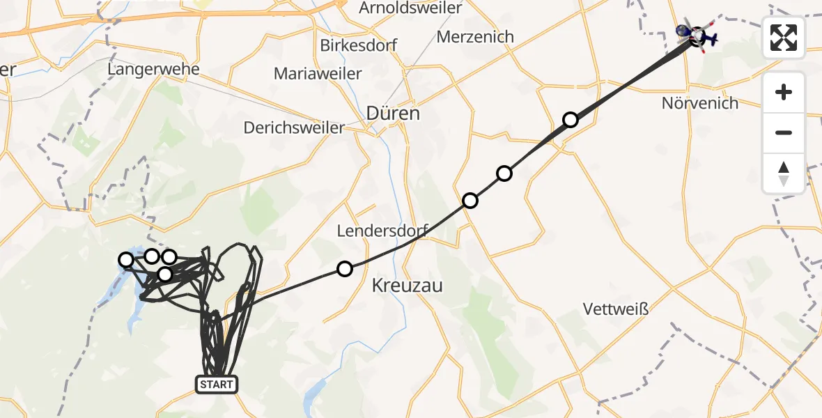 Flugroute Polizeihubschrauber Hürtgenwald - Militärflugplatz Nörvenich, 14 August 2026, 17:36