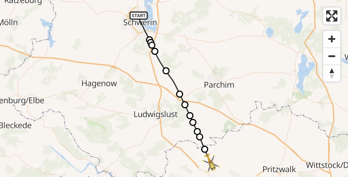 Flugroute Rettungshubschrauber Schwerin - Karstädt, 14 August 2026, 17:37