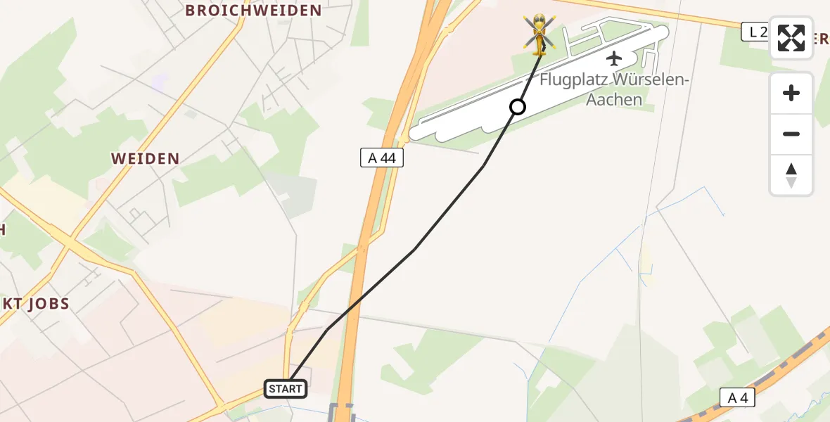 Flugroute Rettungshubschrauber Würselen - Aachen-Merzbrück Flughafen, 14 August 2026, 17:37