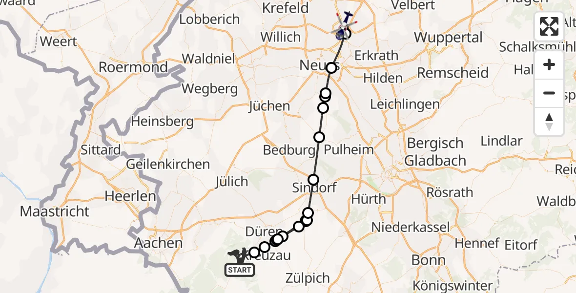 Flugroute Polizeihubschrauber Hürtgenwald - Düsseldorf Flughafen, 14 August 2026, 17:40