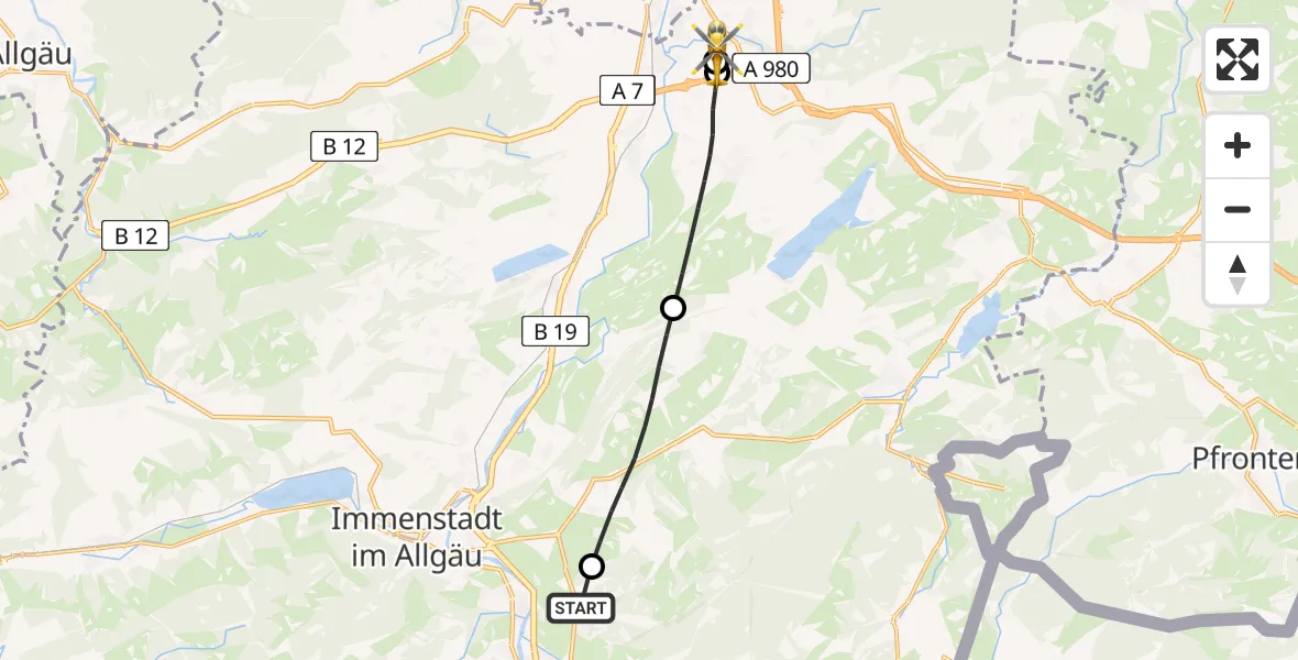 Flugroute Rettungshubschrauber Burgberg i.Allgäu - Kempten-Durach Flugplatz, 14 August 2026, 17:41