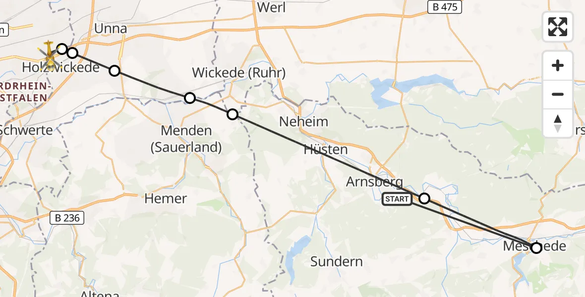Flugroute Rettungshubschrauber Arnsberg - Dortmund Flughafen, 14 August 2026, 17:44