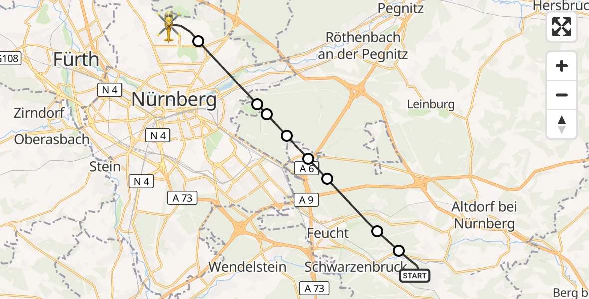 Flugroute Ambulanzhubschrauber Burgthann - Flughafen Nuremberg, 14 August 2026, 17:49