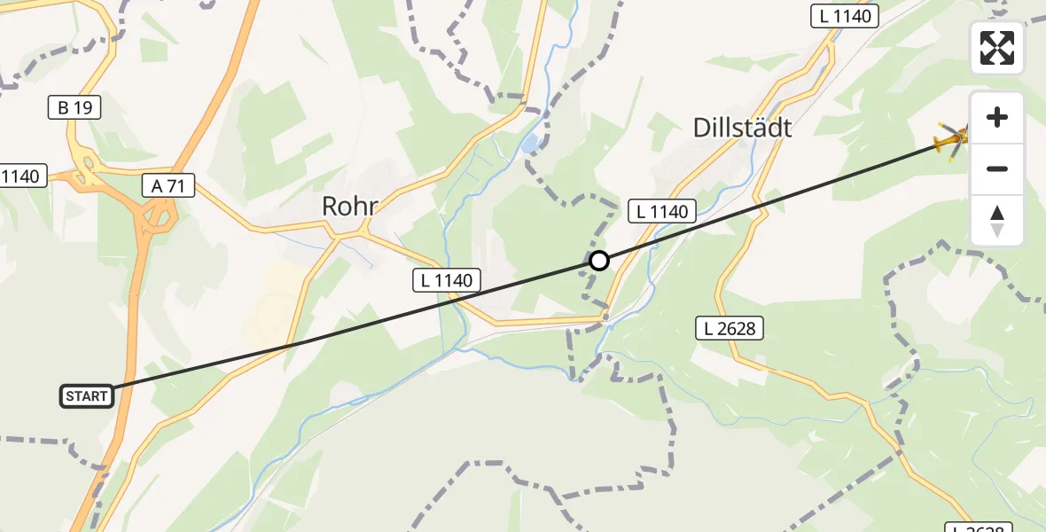 Flugroute Rettungshubschrauber Rohr - Dillstädt, 14 August 2026, 17:51