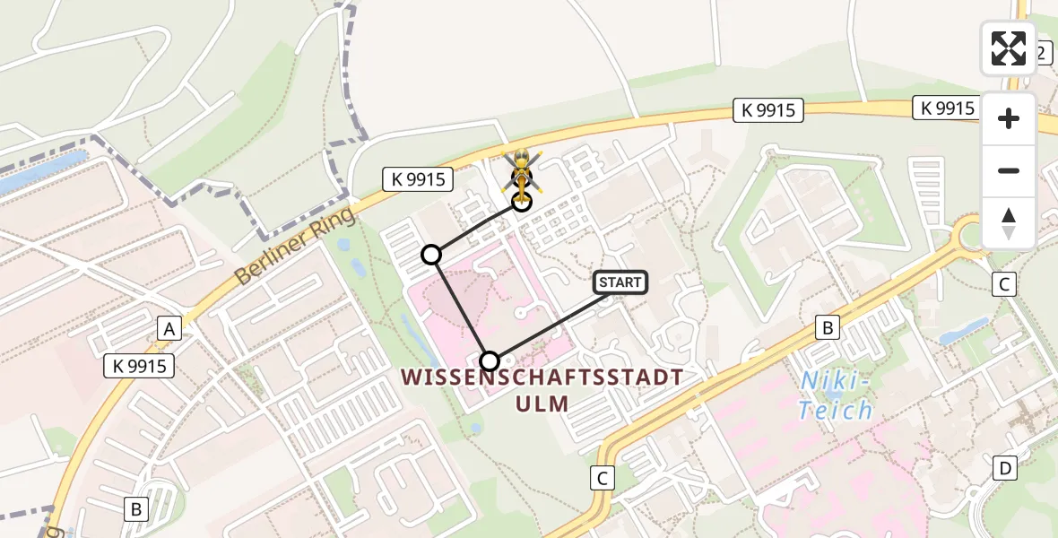 Flugroute Rettungshubschrauber Ulm Military Hospital Emergency - ADAC Air Rescue Station Ulm (Christoph 22), 14 August 2026, 17:53