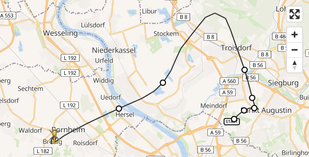 Flugroute Rettungshubschrauber Sankt Augustin - Bornheim, 14 August 2026, 17:54