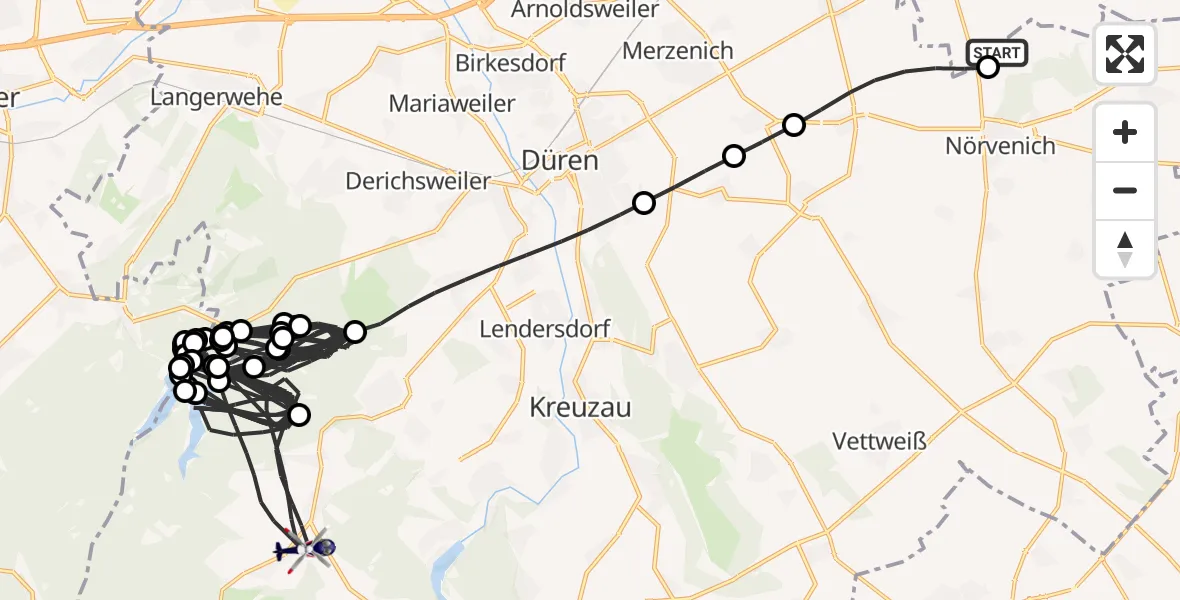 Flugroute Polizeihubschrauber Militärflugplatz Nörvenich - Hürtgenwald, 14 August 2026, 17:55
